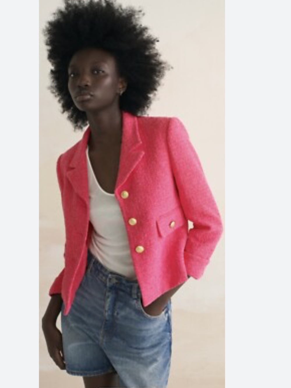 ZARA Fuchsia Pink Textured Gold-Button Blazer